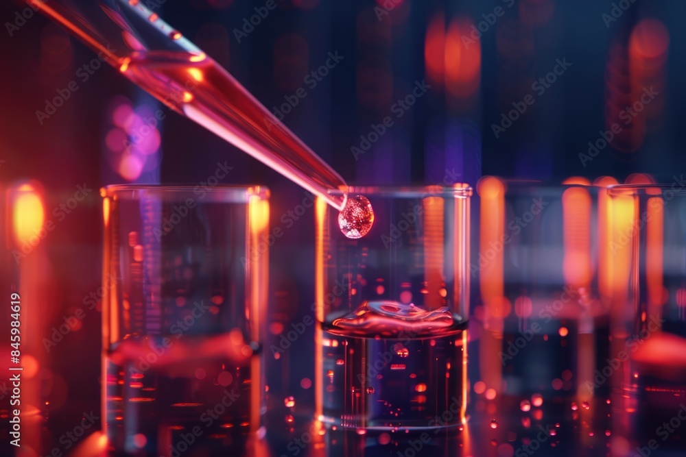 Poster a pipette dropping sample into a test tube abstract science background