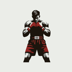 Obraz premium minimalistic logo of boxing fighter man, vector isolated icon