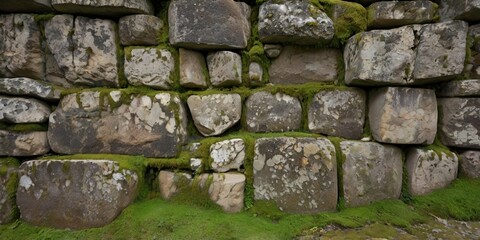 Fototapeta premium seamless background displaying rough-hewn stone, mossy patches, and weathered surfaces, conveying the timeless strength and natural beauty of ancient stone walls that have stood for centuries