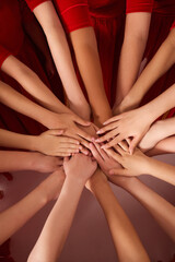 Unified Hands Circle Symbolizing Teamwork, Community and Collaboration