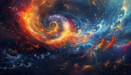 Cosmic phenomenon with swirling stars, deep space, vibrant hues, digital art