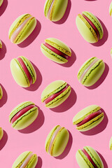 Pink Matcha Cookies arranged in an endless pattern on pink background