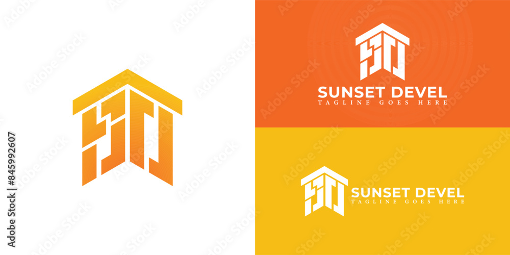 Poster abstract initial hexagon letters sd or ds logo in gradient orange color isolated on multiple backgro