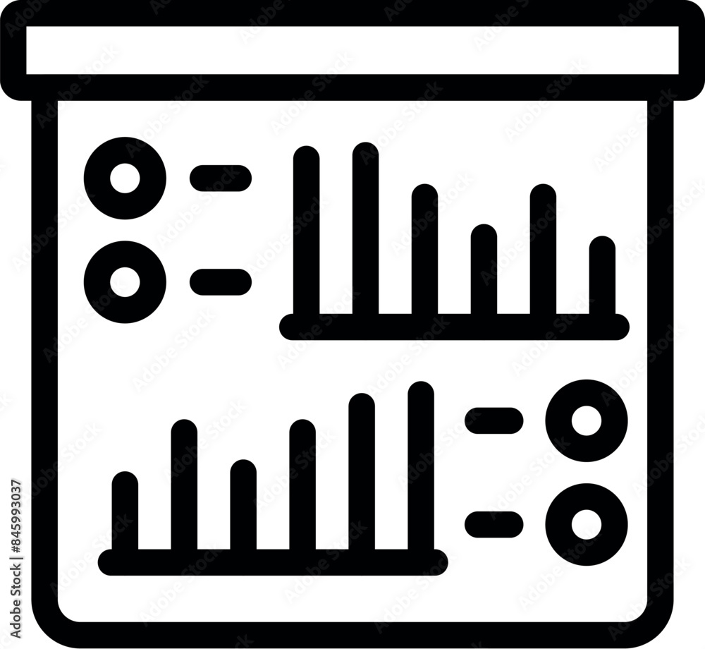 Poster line art icon of a whiteboard with graphs and charts being used for a business presentation