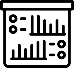 Line art icon of a whiteboard with graphs and charts being used for a business presentation