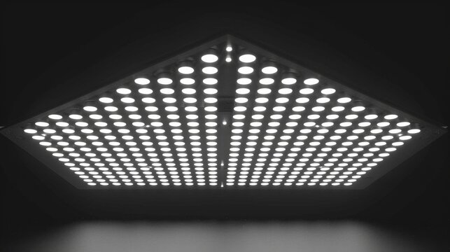 Modern triangular LED light installation on dark background