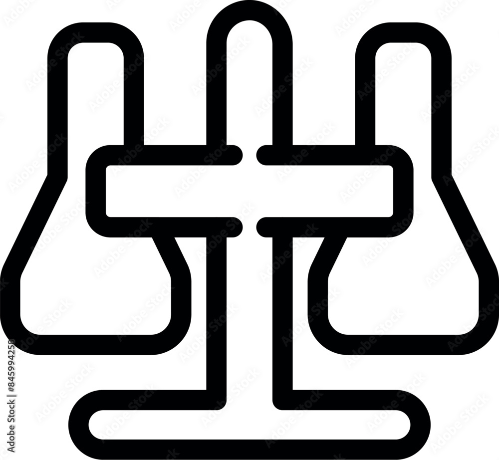 Poster line art icon of a laboratory scale with two flasks, symbolizing scientific comparison and analysis