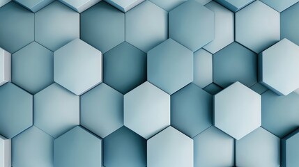 Fototapeta premium Simple and elegant geometric wallpaper design, featuring large, soft hexagons seamlessly connected, in shades of calming blues and grays.