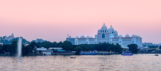 Hyderabad cityscape, is the fourth most populous city in India, Aerial view of Telangana Secretariat building.