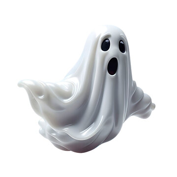 &Iacute;cone de fantasma 3d flutuando com rosto assustador em fundo transparente, sem fundo.