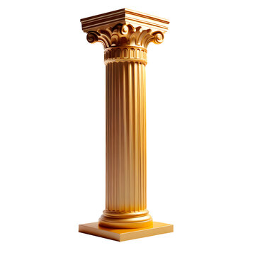 Pilar grego de ouro em fundo transparente, sem fundo.