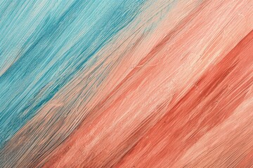 Obraz premium Vibrant mix of blue, orange, and pink hues on turquoise and coral wooden background. Diagonal composition with visible woodgrain, knots, and natural pattern