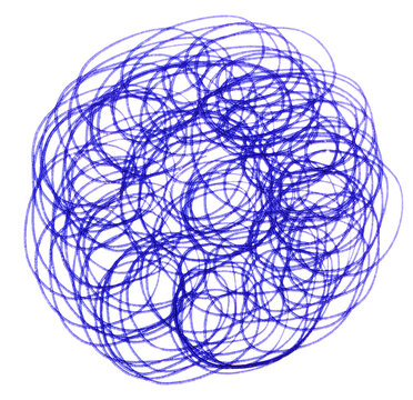 Drawn doodles with blue ballpoint pen on isolated background