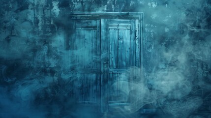Mysterious blue door with smoke effect