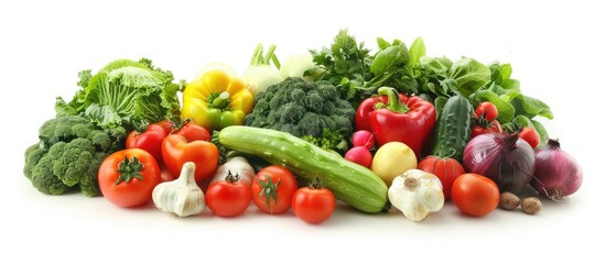 Fresh vegetables on a white background - promoting healthy eating and vegetarianism (with easily removable text)