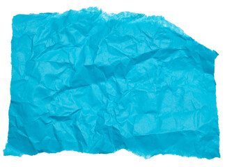 Torn piece of blue crumpled paper on isolated background