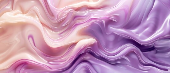 Mesmerizing pastel purple and pink cream swirls blend elegantly. Creating a glossy wavy texture perfect for backgrounds or cosmetic designs