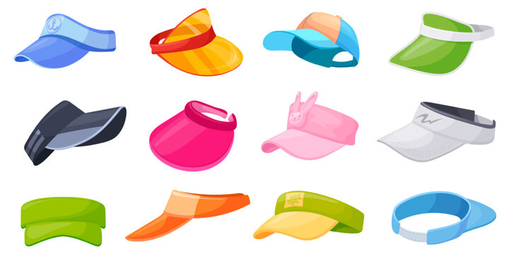 Visor cap. Fitness sport headgears tennis golf badminton baseball cap peak, merchandise cashier hat athletic headband, summer sun hats