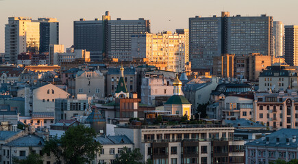 Fototapeta premium View of residential and office buildings in the center of the Russian capital in the early summer morning.