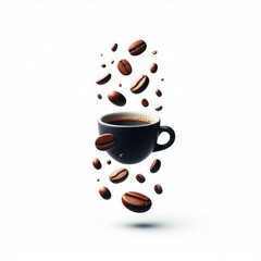 Obraz premium Coffee beans floating isolated on a white background
