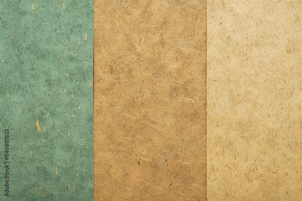 Aufkleber three different colors of handmade paper are laying side by side showing the grain and fibers of the