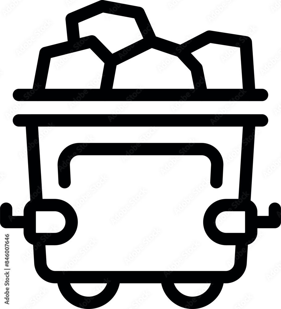 Aufkleber black outline icon of a mining cart full of coal moving on rails