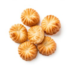 Puff Pastry, Set of Pate Feuilletee Isolated, Sweet Braided Pastries on White Background Top View