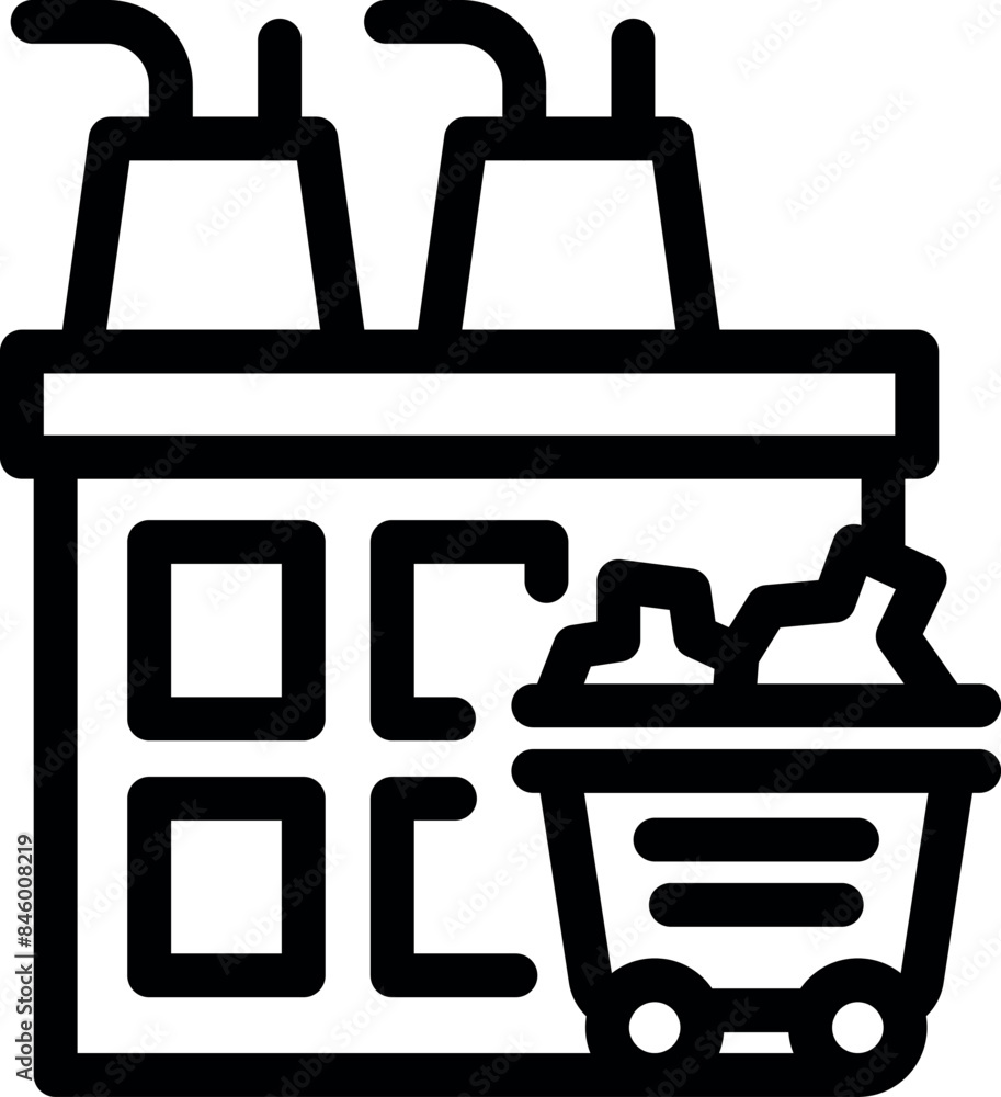 Poster mining factory building with cart full of coal processing mineral resources