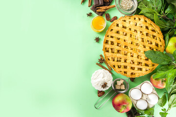 Autumn apple pie baking background
