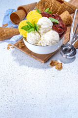 Lemon, chocolate and vanilla ice cream
