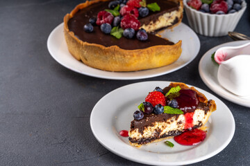 Homemade cheesecake with chocolate and berry