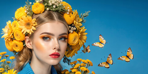 portrait of a woman with yellow flowers