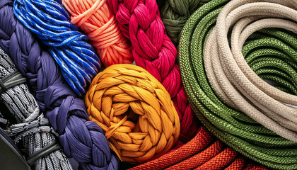 View of types of coloured ropes
