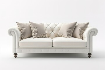 Minimalist Marvel Studio shot of a White sofa isolated on white background,