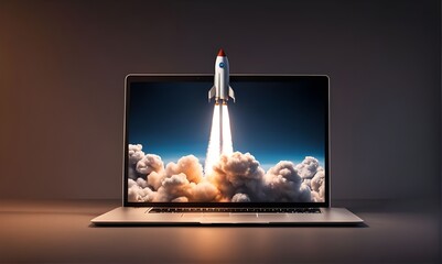 Launching Space Rocket From Laptop Screen