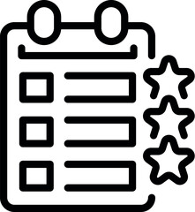 Line art icon of a clipboard with a checklist and three stars for representing a customer satisfaction rating