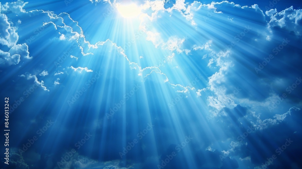 Poster sun rays breaking through space with starry background