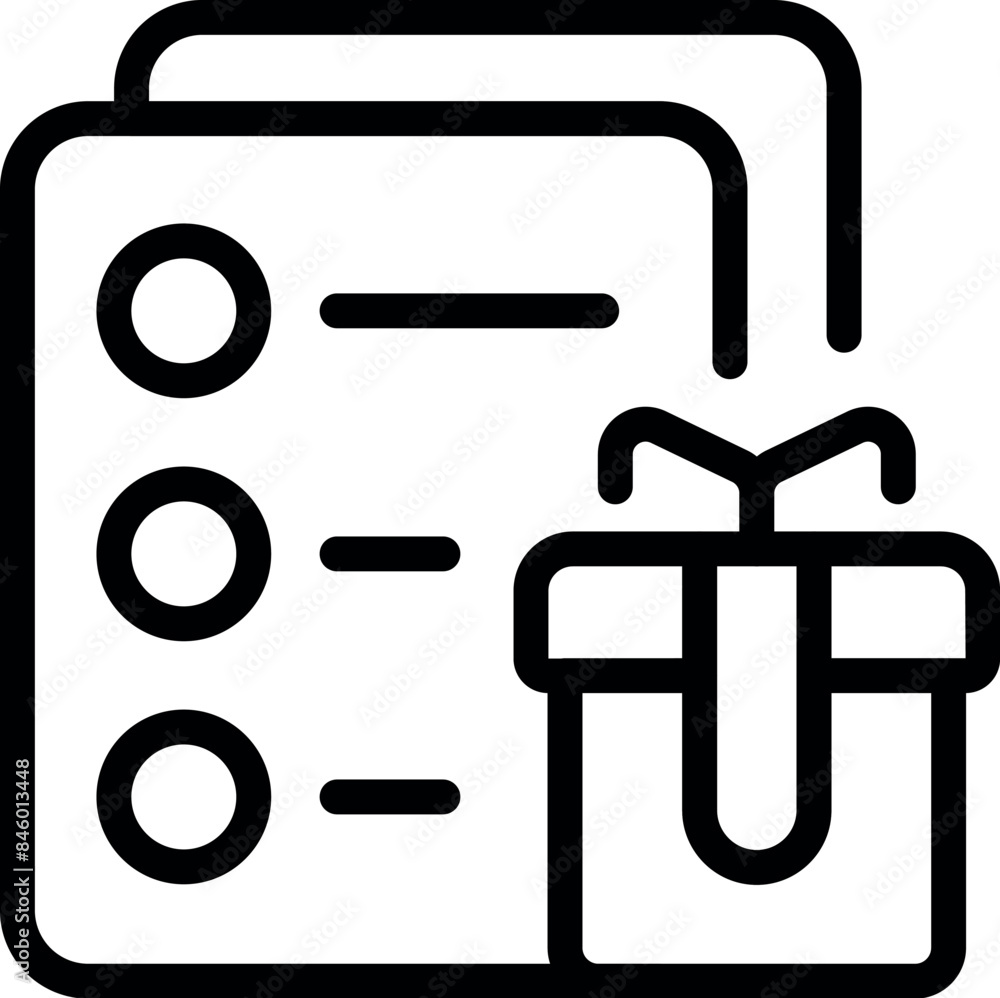 Poster line drawing of a gift box appearing next to a checklist with all boxes ticked
