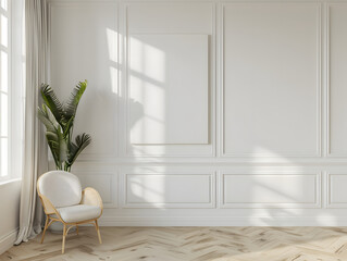 Fototapeta premium Interior room blank white Gallery wall mockup