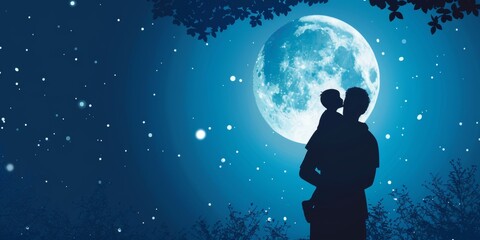 Obraz premium Father holding child under moonlit sky