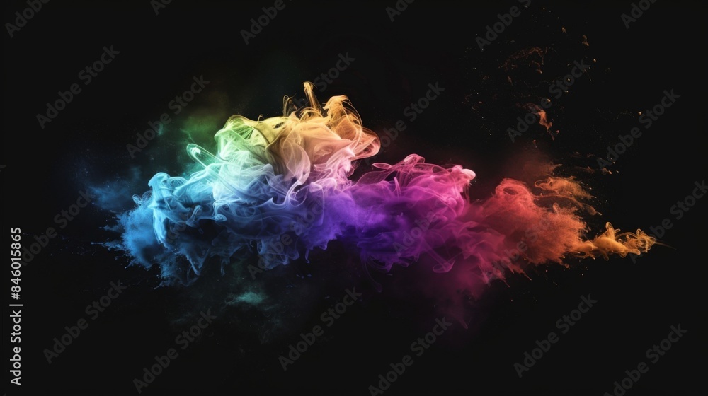 Poster a burst of rainbow colors explodes from a single source captured in this eyecatching smoke art photo