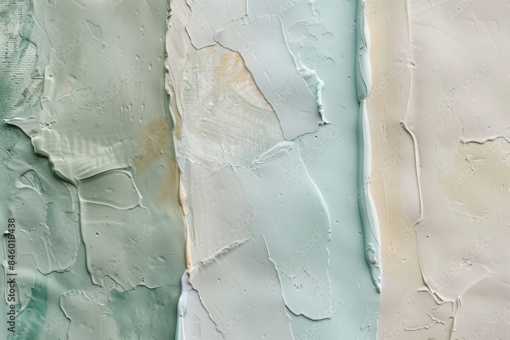 Poster vibrant green, white, and beige brush strokes blend on canvas, creating a modern, artistic backgroun