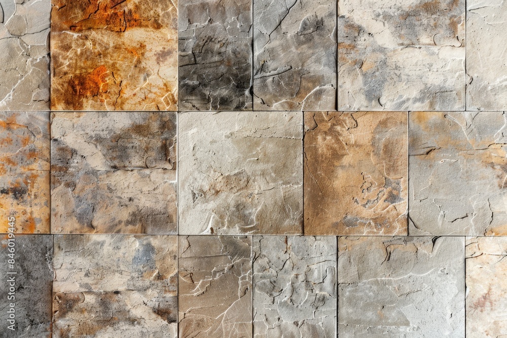 Poster decorative stone wall is forming a pattern with a rough textured surface. the wall is made of square
