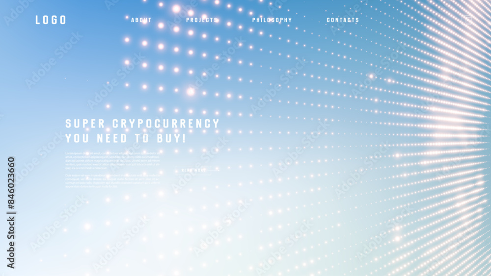 Poster landing page abstract design with particle tunnel. colorful template for website or app.