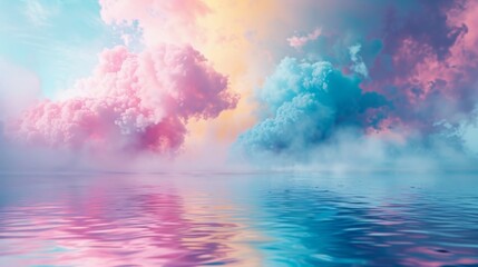 Like a rainbow breaking through the clouds streaks of brilliant pink yellow and blue smoke reflect off the water creating a captivating display.