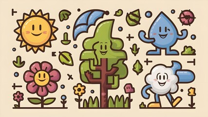 Naklejka premium Cute Plant Mascot Characters: Eco-Friendly Design Set