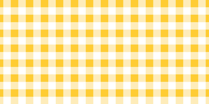 Yellow gingham or vichy pattern. Autumn or Thanksgiving day textile print for tabletop, picnic blanket, basket napkin, shirt or handkerchief. Cotton, linen or flannel design. Vector flat illustration.