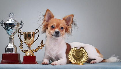 Chihuahua Holding Trophy in Victory