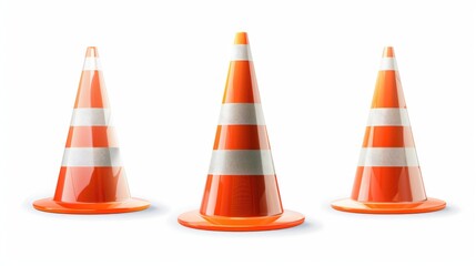 3 traffic cone sign isolated on white background