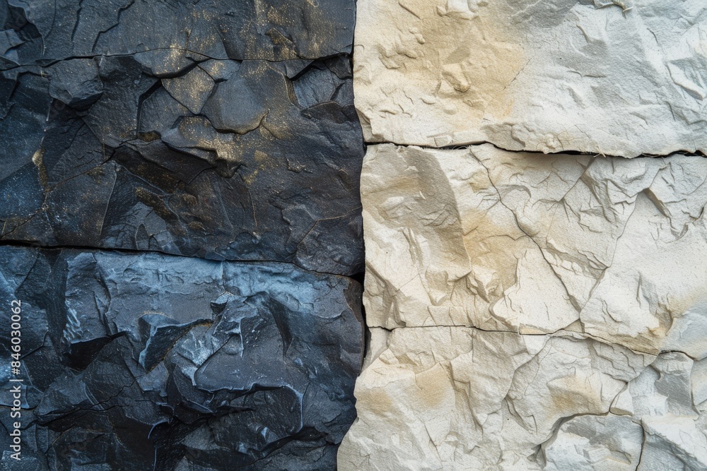 Poster stunning contrast of dark and light stones ideal for backgrounds or design projects. textured rocks 